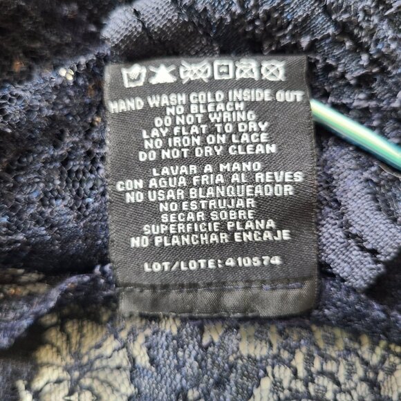 Lace Sequin Open Front Top 14 Dark Blue Floral Cardigan Topper Witchcore Evening - Picture 10 of 10